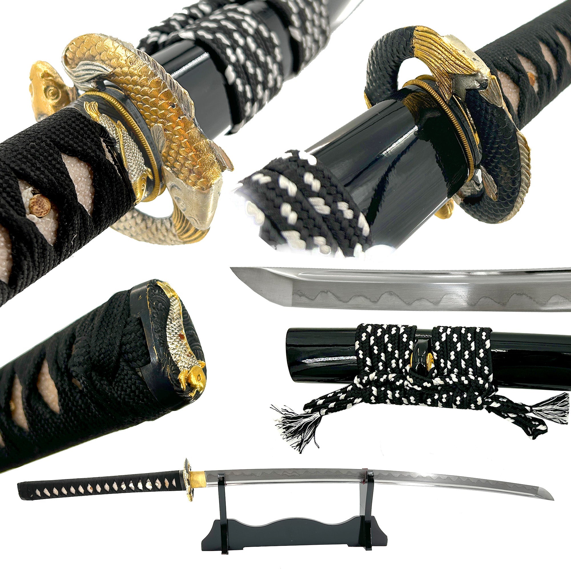 Dance of the Koi 1060 Damascus Steel Handmade Katana Swords - Tophatter Daily Deals