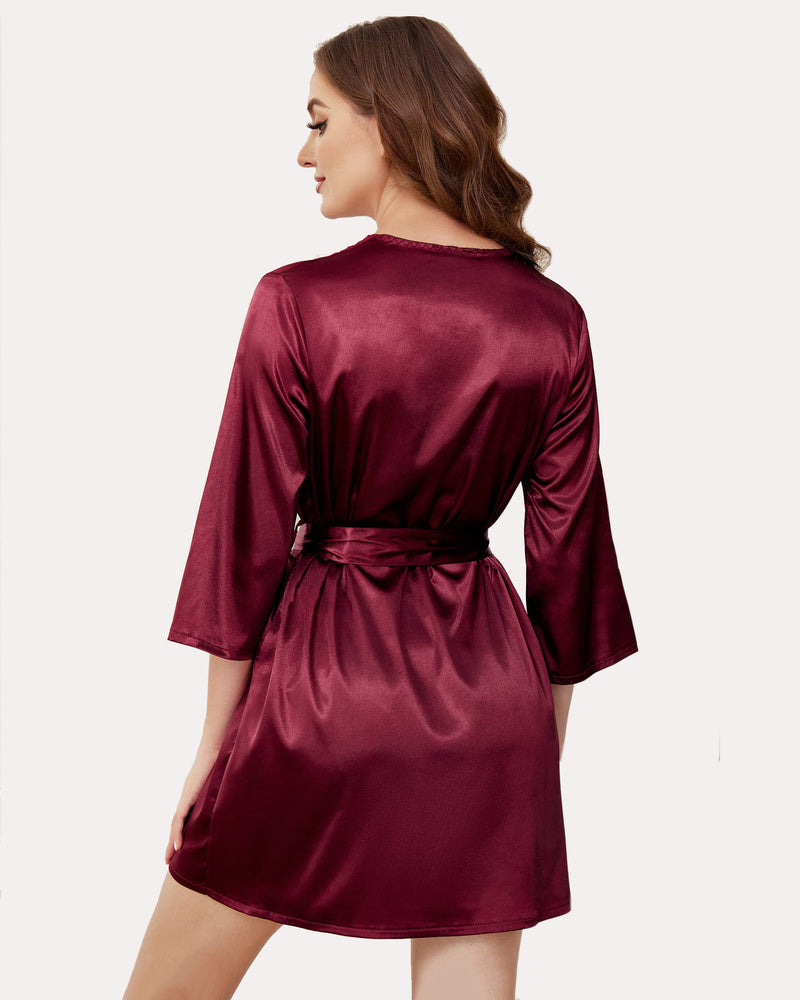 Kimono Satin Short Silky Robes (DE Only) Sleepwears-Robes - Tophatter Daily Deals