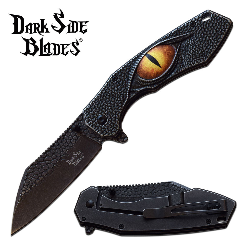 Dark Side Blades Black Embossed Textured Dragon Eye Cool Knife For Sale Tophatter's Spring Assisted Knives Dark Side Blades Black Embossed Textured Dragon Eye Cool Knife For Sale (DS-A080SW) - Tophatter Daily Deals
