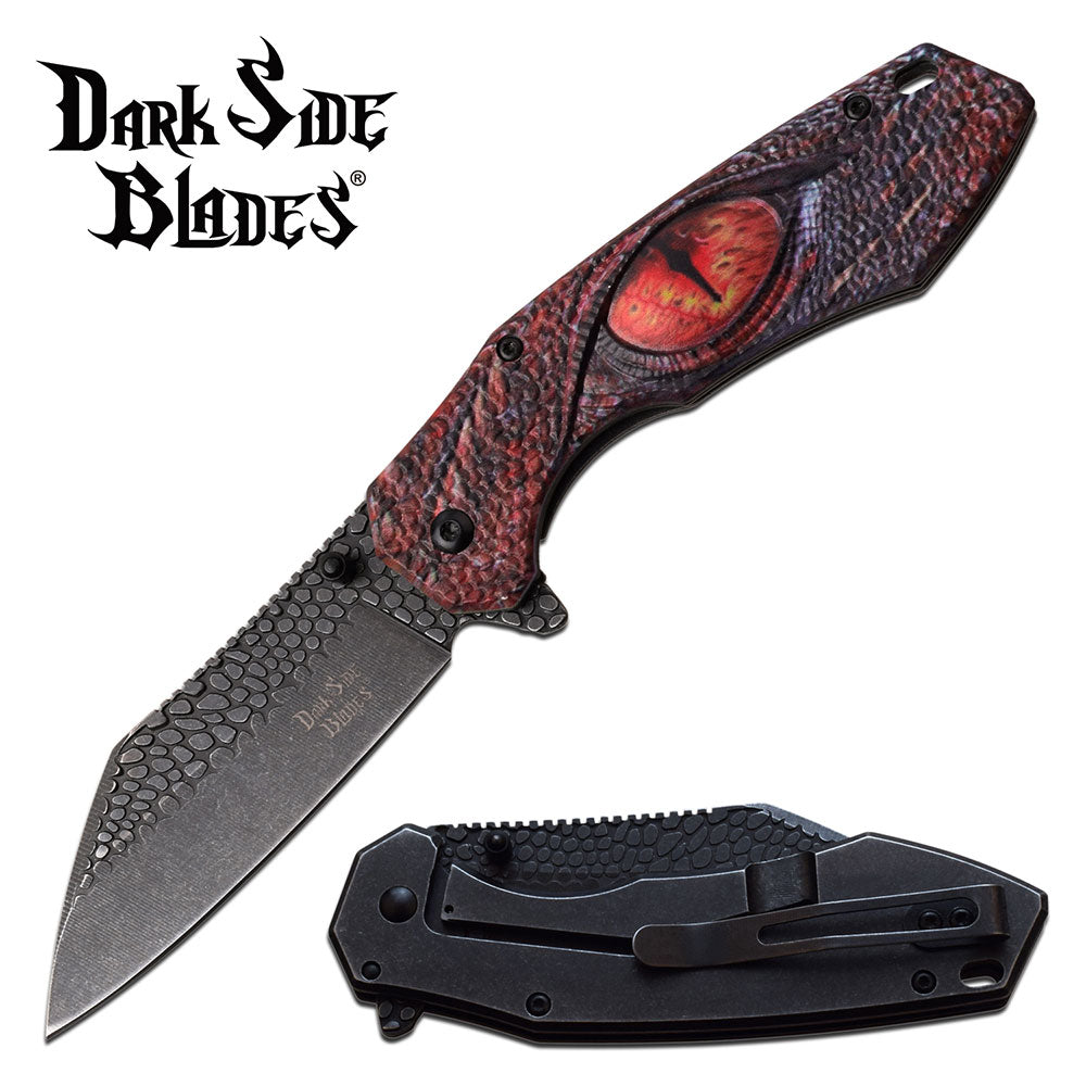 Dark Side Blades Red Dragon Scales & Eye Fantasy Textured Pocket Knife Tophatter's Spring Assisted Knives Dark Side Blades Red Dragon Scales & Eye Fantasy Assisted Textured Pocket Knife (DS-A080RD) - Tophatter Daily Deals