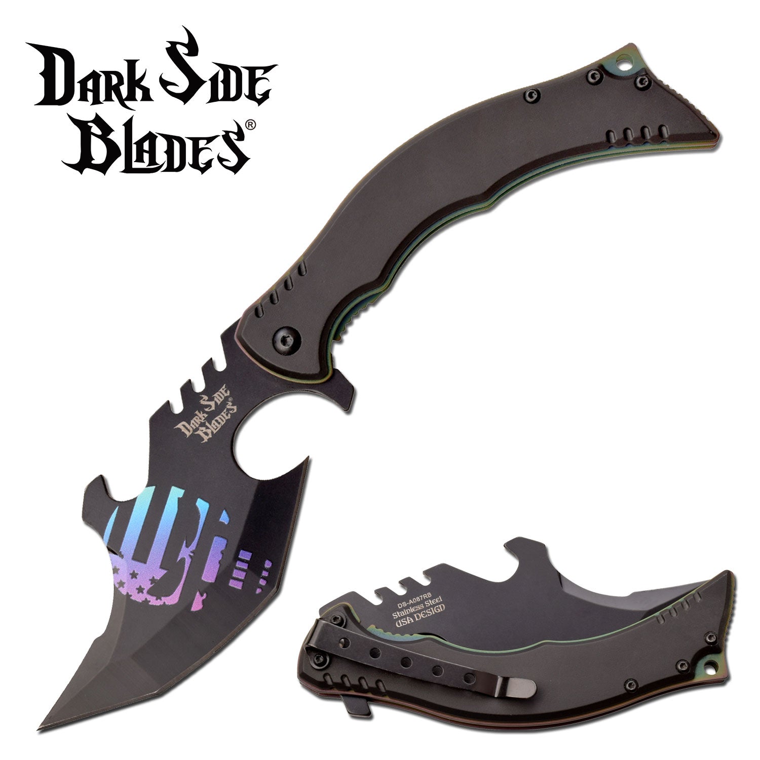 Dark Side Blades U.S. Flag Blue Purple Skull Fantasy Cool Pocket Knife Tophatter's Spring Assisted Knives Dark Side Blades U.S. Flag Blue Purple Skull Fantasy Cool Pocket Knife (DS-A087RB) - Tophatter Daily Deals