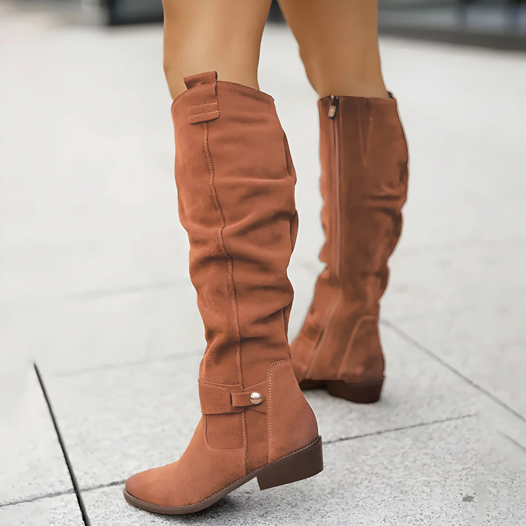 Supportive Women's Knee Boots - Suede Slouch, Everyday Dark Brown - Tophatter Daily Deals