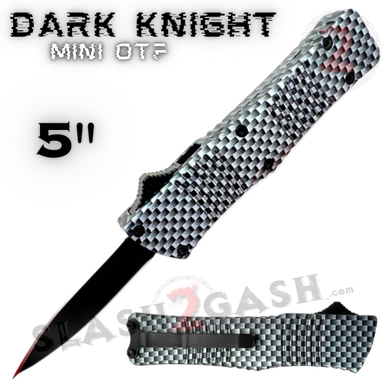 Dark Knight Mini OTF Knife Small Auto Switchblade - Carbon Fiber Carbon Fiber - Double Edge Plain Knife-OTF - Tophatter Daily Deals