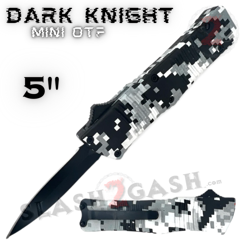 Dark Knight Mini OTF Knife Small Auto Switchblade - Snow Camo Snow Digital Camo - Double Edge Combo Knife-OTF - Tophatter Daily Deals