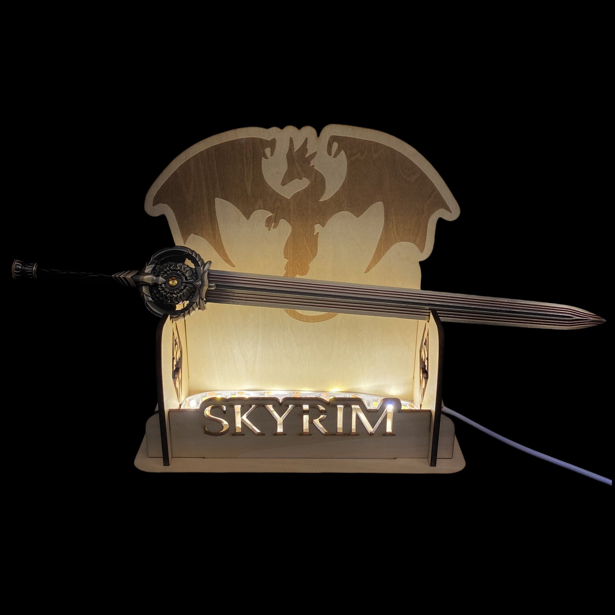 Skyrim Dawnbreaker Sword Metal Miniature Replica Sword & 3 D Wood Stand - Tophatter Daily Deals