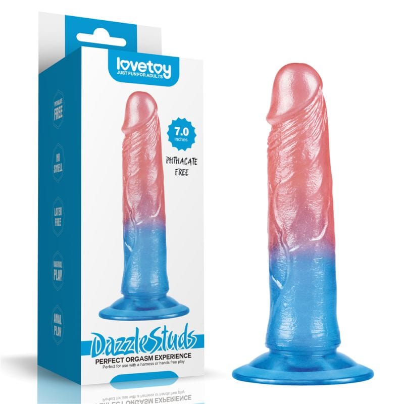 Dazzle Studs Dildo 7 Inch Pink and Blue Vibrant Pleasure Toy > Dildos > Realistic Dildos - Tophatter Daily Deals