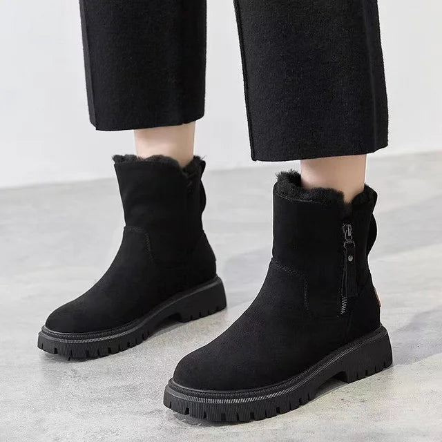 Warm Women's Ankle Boots - Faux Suede, Fur Lined, Winter Black - Tophatter Daily Deals