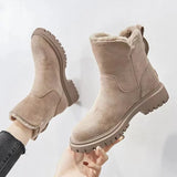 Warm Women's Ankle Boots - Faux Suede, Fur Lined, Winter Apricot - Tophatter Daily Deals