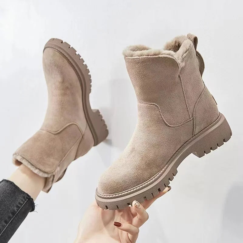 Warm Women's Ankle Boots - Faux Suede, Fur Lined, Winter Apricot - Tophatter Daily Deals