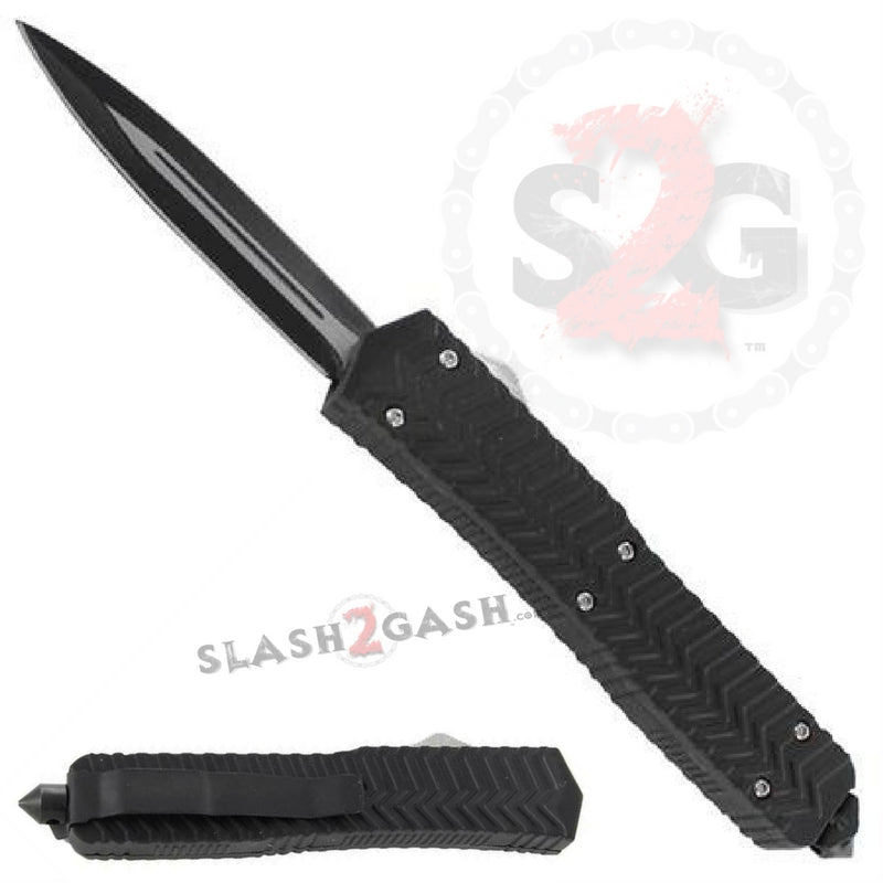 Deadly Vow OTF Dual Action Automatic Knife Black 2 Tone Double Edge Knife-OTF - Tophatter Daily Deals