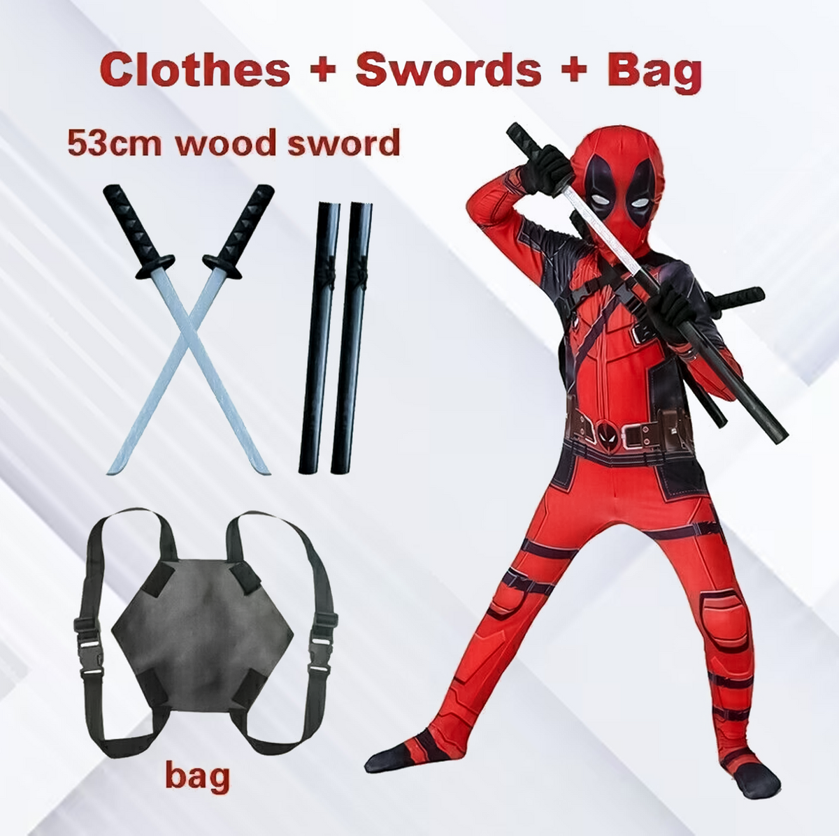 Real Deadpool Costume - Deadpool Costume Cosplay Kids Bodysuit Boy Children's Day Fancy Dress Party Halloween Xmas Clothes + Swords + Bag Halloween & Franchise - Tophatter Daily Deals