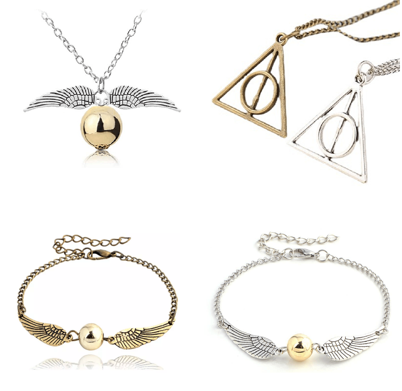 Deathly Hallows Necklace - Wizard Potter Golden Snitch Inspired Silver Necklace Bracelet Gifts Sets UK Festive & Franchise - Tophatter Daily Deals