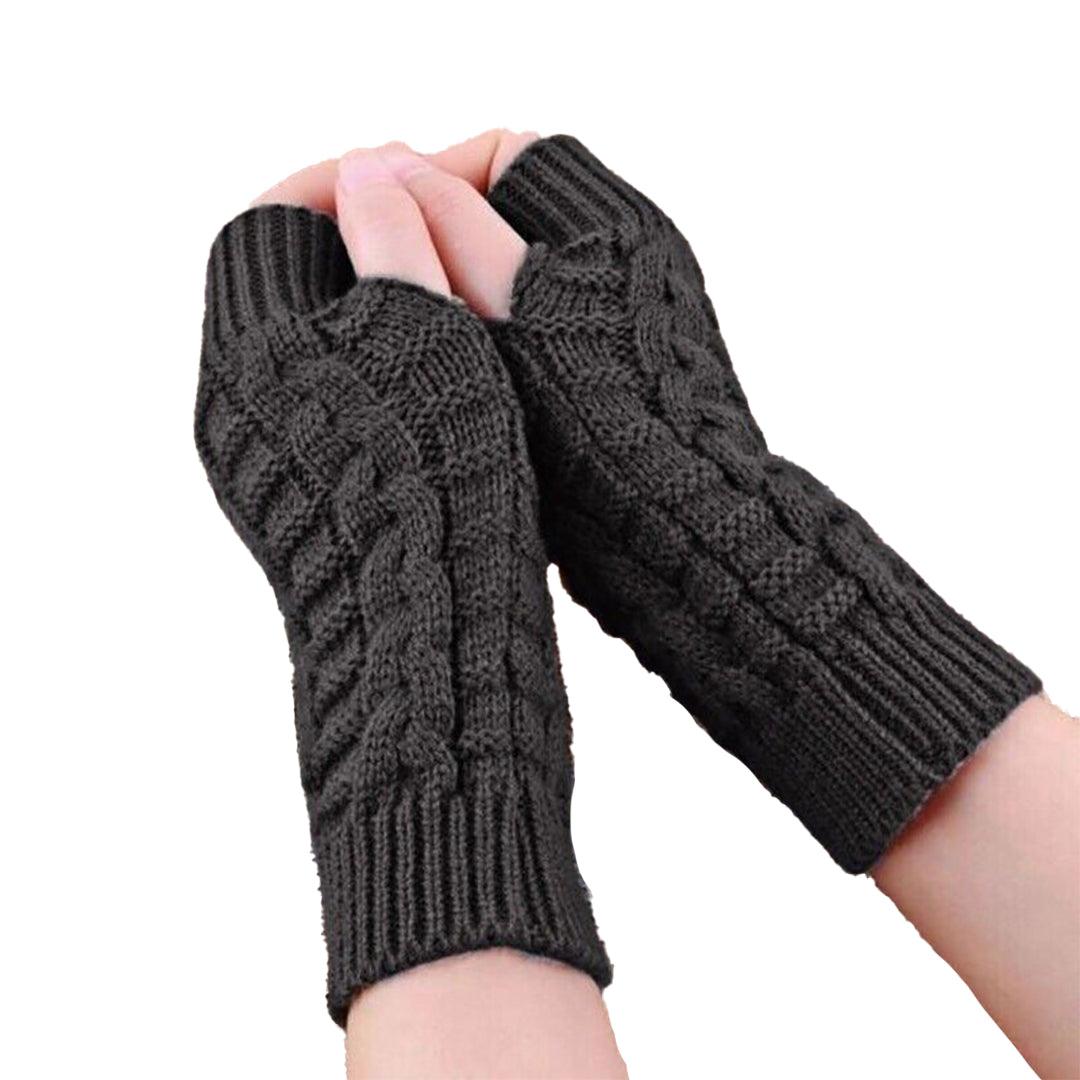 Thermal Fingerless Gloves - Women Wrist Arm Knitted Mitten Long Winter Hand Warmer Fingerless Ladies Gloves Deep Grey Gloves - Tophatter Daily Deals