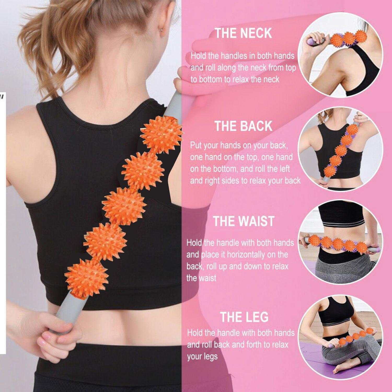 Roller Massage Stick - Cellulite Muscle Roller Stick with 3 Balls Blasting Release Deep Tissue Massager for Neck Leg Back Body Personal Care - Tophatter Daily Deals