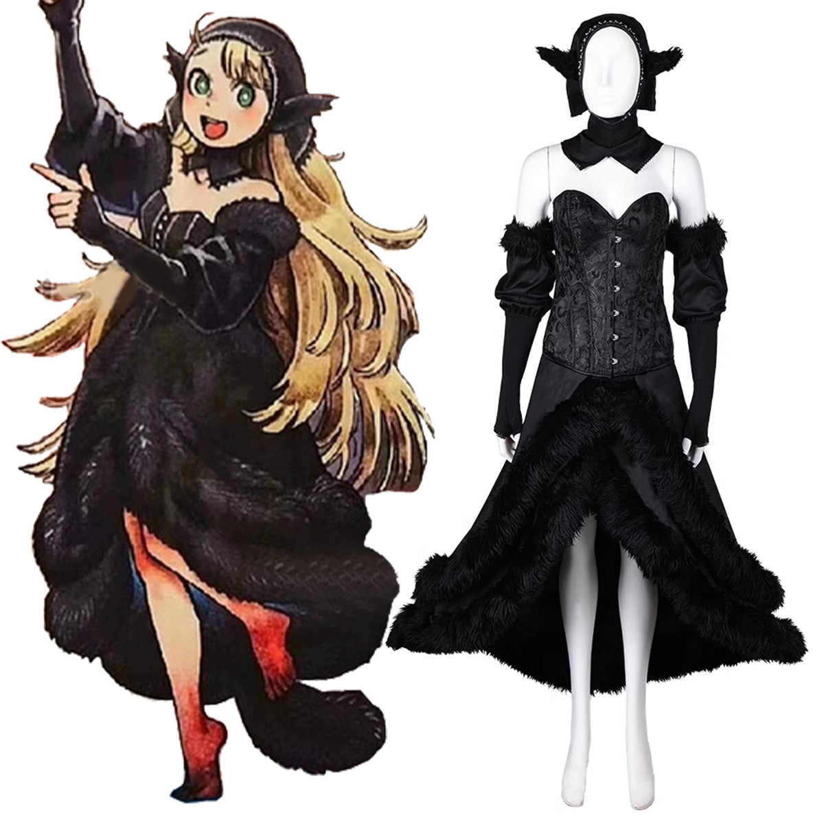 Delicious in Dungeon Marcille Labyrinth Master Black Dress Cosplay Costume Costume - Tophatter Daily Deals
