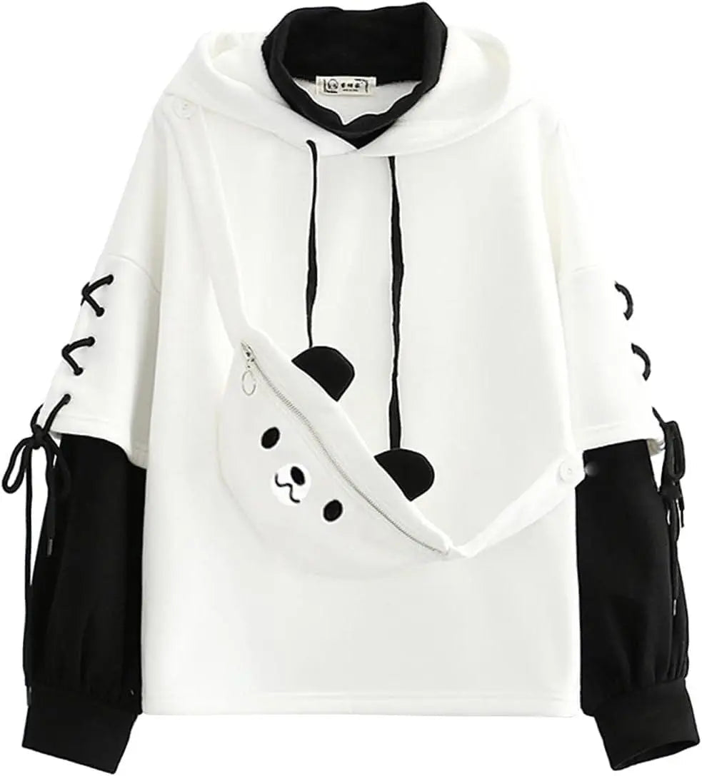 Delle Donne Kawaii Anime Orso Anime Top Falso in Due Pezzi Con Cappuccio Teen Girls Harajuku Style Pullover Felpa - Tophatter Daily Deals