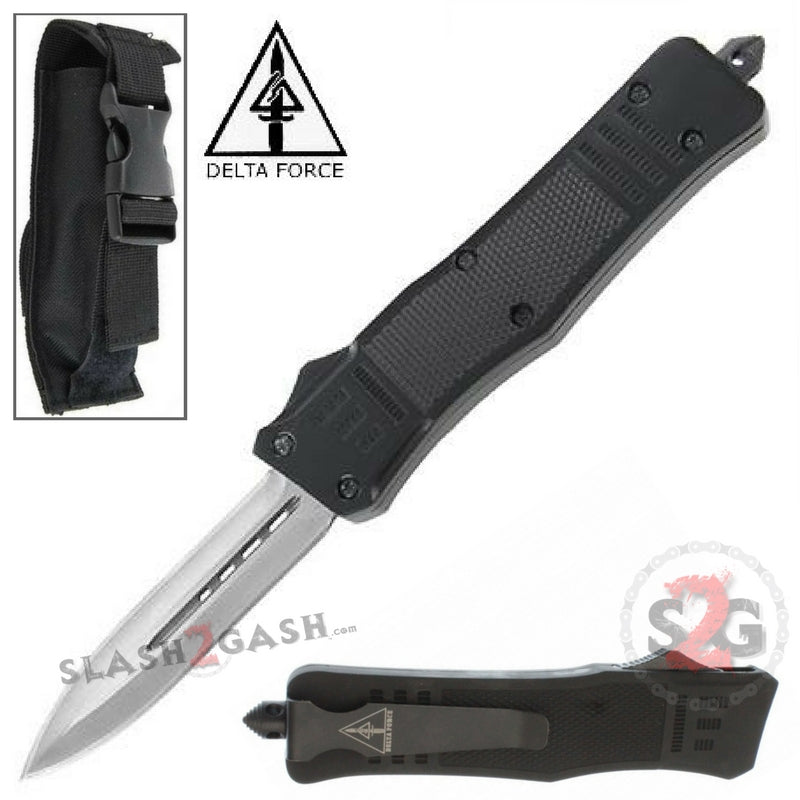 Delta Force Commando D/A OTF Automatic Knife Black - Dagger Silver Knife-OTF - Tophatter Daily Deals
