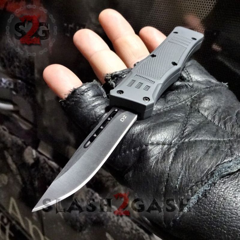 Delta Force OTF Knife Small 7" Grey Commando - Black D2 Single Edge Single Edge Drop Point Knife-OTF - Tophatter Daily Deals