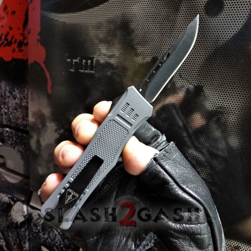 Delta Force OTF Knife Small 7" Grey Commando - Black D2 Single Edge Knife-OTF - Tophatter Daily Deals