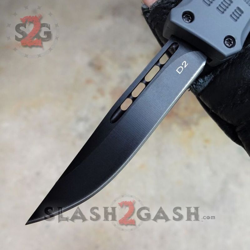 Grey Commando OTF Knife Small 7" Delta Force Switchblade - Black D2 Knife-OTF - Tophatter Daily Deals