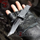 Delta Force OTF Knife Small 7" Grey Commando - Black D2 Tanto Tanto Plain Knife-OTF - Tophatter Daily Deals