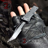 Delta Force OTF Knife Small 7" Grey Commando - Black D2 Tanto Tanto Serrated Knife-OTF - Tophatter Daily Deals