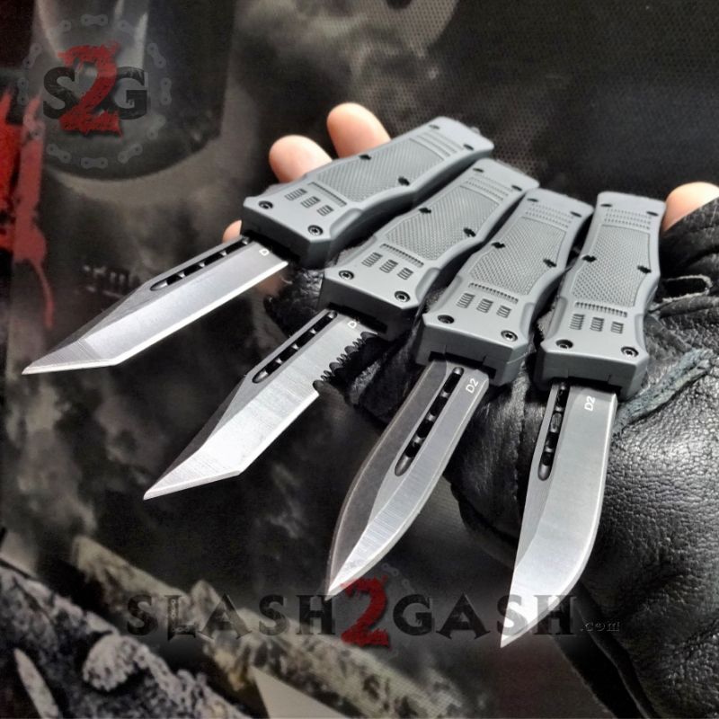 Delta Force OTF Knife Small 7" Grey Commando - Black D2 Tanto Knife-OTF - Tophatter Daily Deals