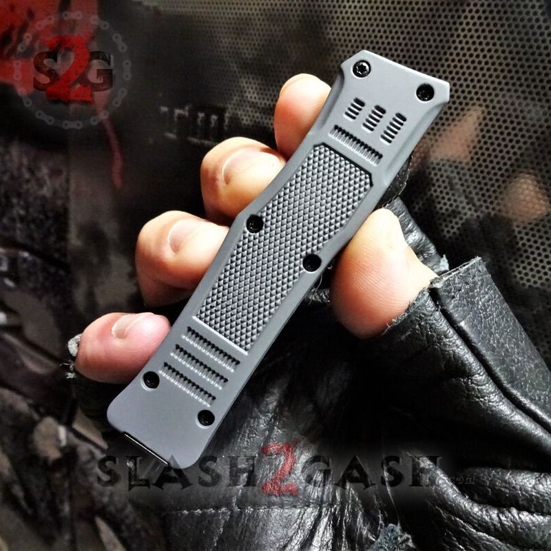 Grey Commando OTF Knife Small 7" Delta Force Switchblade - Black D2 Knife-OTF - Tophatter Daily Deals