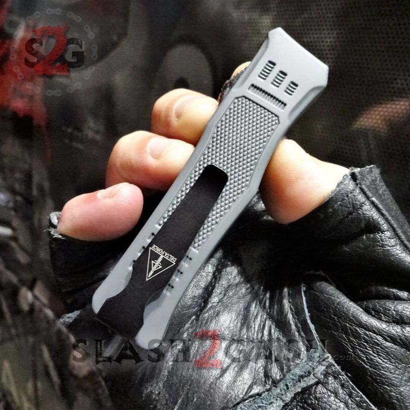 Grey Commando OTF Knife Small 7" Delta Force Switchblade - Black D2 Knife-OTF - Tophatter Daily Deals