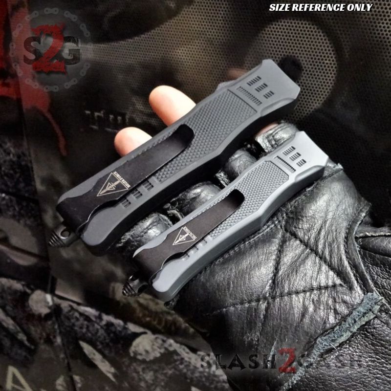 Grey Commando OTF Knife Small 7" Delta Force Switchblade - Black D2 Knife-OTF - Tophatter Daily Deals
