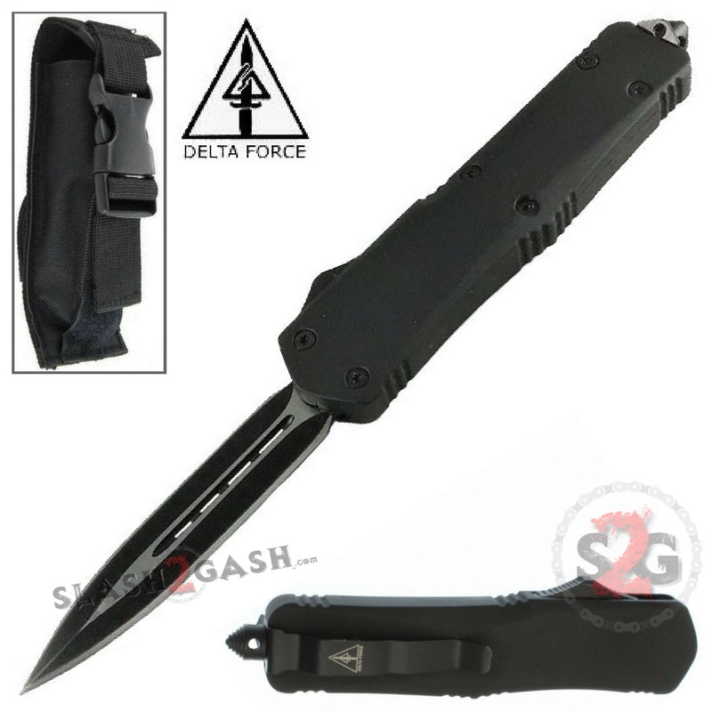 Delta Force OTF Recon D/A Black Tactical Automatic Knife - Dagger Plain Knife-OTF - Tophatter Daily Deals