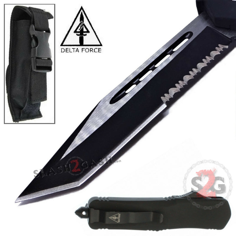 Delta Force OTF Recon D/A Black Tactical Automatic Knife - Tanto Plain Tanto Serrated Knife-OTF - Tophatter Daily Deals