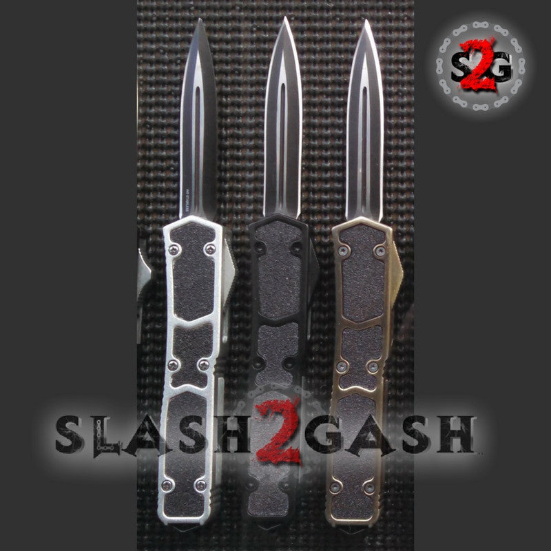 Delta Force OTF Black Fox D/A Tactical Automatic Knife Plain Double Edge Silver Knife-OTF - Tophatter Daily Deals