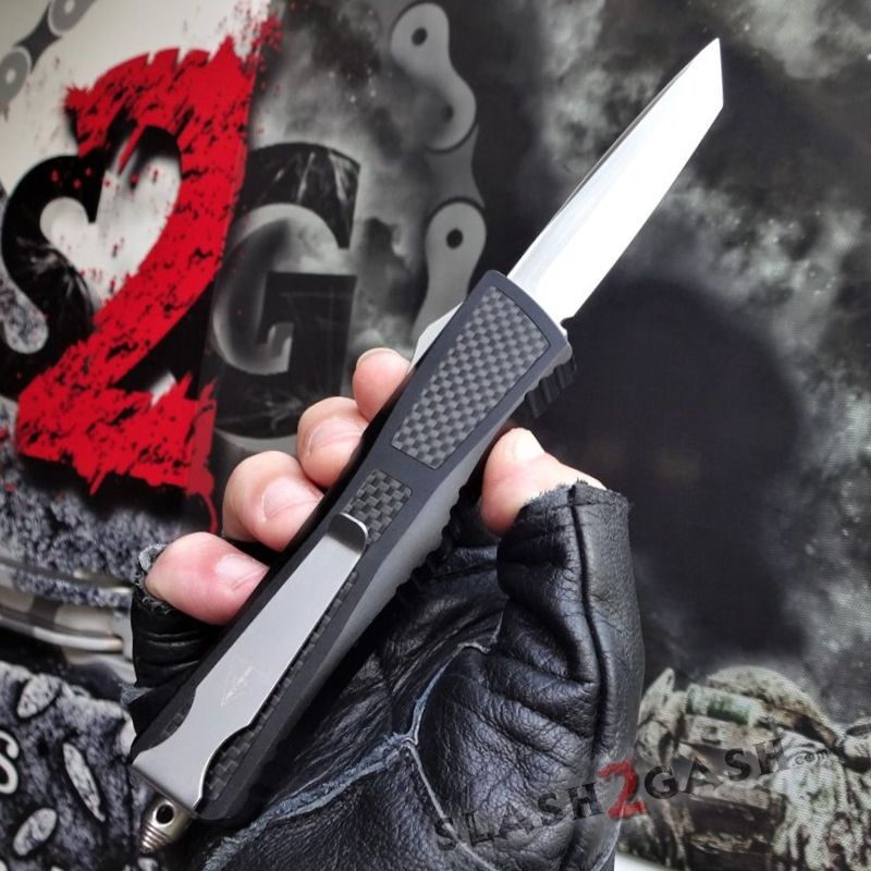 Dark Knight VG-10 OTF Knife CNC T6061 w/ Carbon Fiber - Tanto Knife-OTF - Tophatter Daily Deals