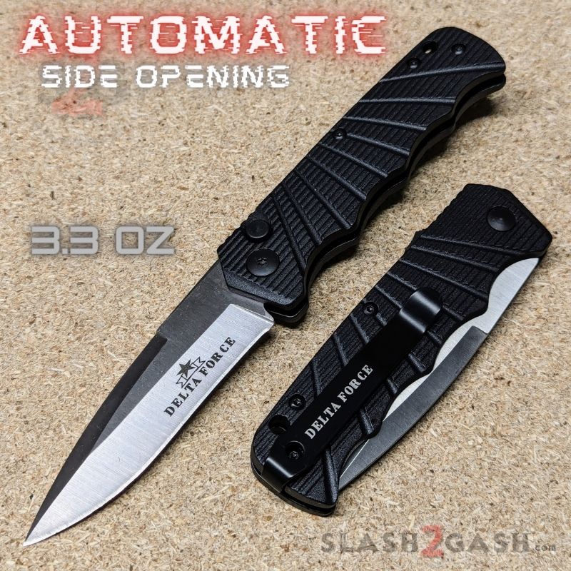 Delta Force Switchblade Side Opening Automatic Knife - Asst. colors Black Silver - Plain Edge Knife-Auto - Tophatter Daily Deals