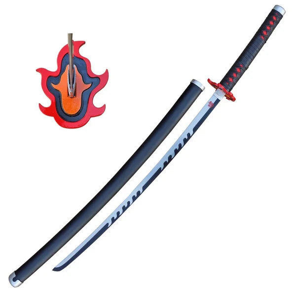 Demon Slayer - Tanjiro Kamado Fire Breath Black Nichirin Display (Straight Blade) Katana Sword - Tophatter Daily Deals