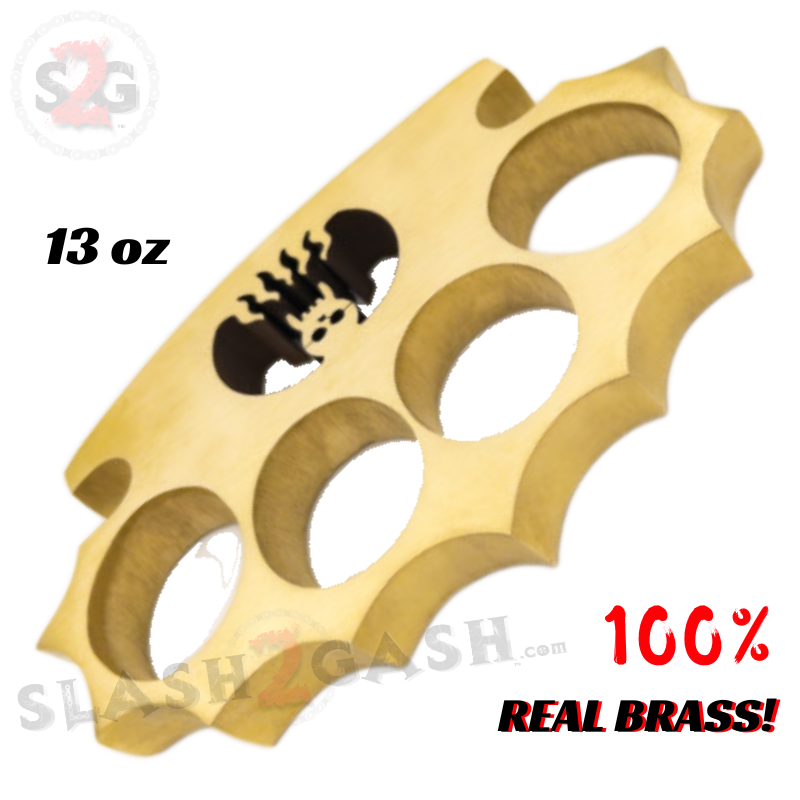 Real Brass Skull Knuckle Spiked Paperweight Duster w/ Flames - 13oz Belt Buckle - Tophatter Daily Deals