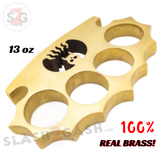 Real Brass Skull Knuckle Spiked Paperweight Duster w/ Flames - 13oz Belt Buckle - Tophatter Daily Deals
