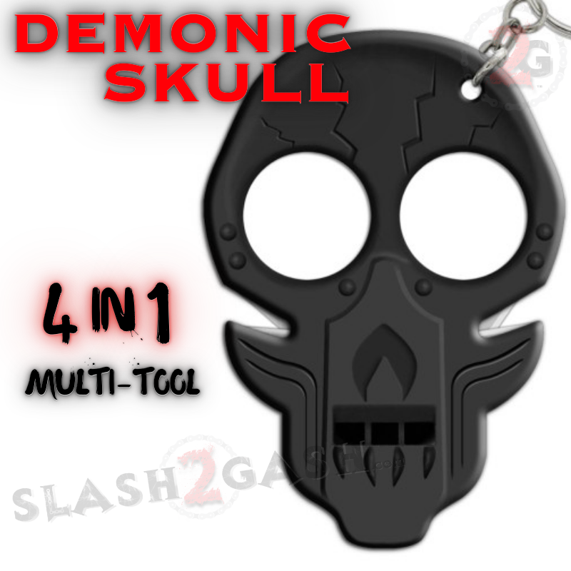 Demonic Skull Self Defense 4-In-1 Multi-Tool Keychain Knuckles - Black Black SD-KeyChain - Tophatter Daily Deals