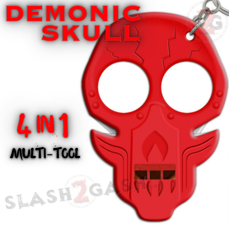 Demonic Skull Self Defense 4-In-1 Multi-Tool Keychain Knuckles - Red Red SD-KeyChain - Tophatter Daily Deals