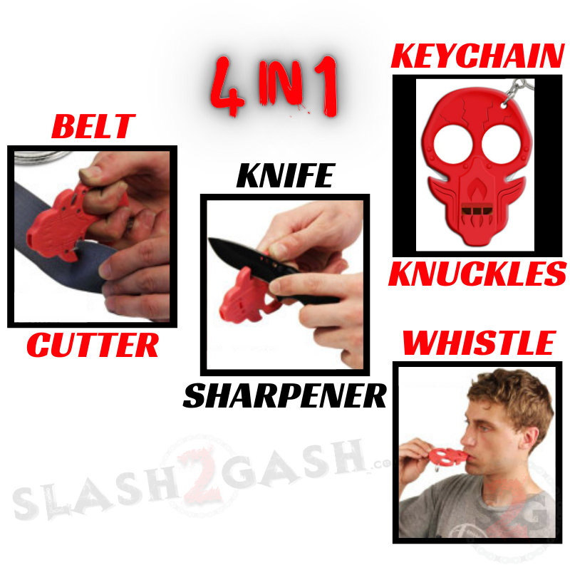 Demonic Skull Self Defense 4-In-1 Multi-Tool Keychain Knuckles - Red SD-KeyChain - Tophatter Daily Deals