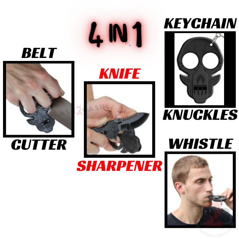 Demonic Skull Self Defense 4-In-1 Multi-Tool Keychain Knuckles - Black SD-KeyChain - Tophatter Daily Deals