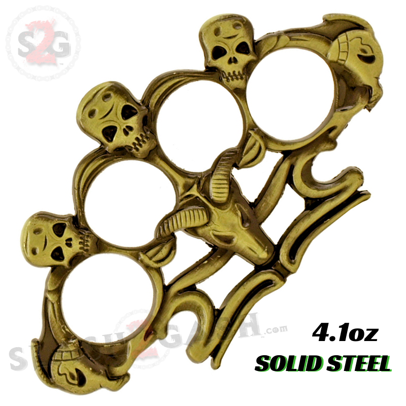 Demonic Skull Baphomet Brass Knuckle Duster Steel Paper Weight - Bronze Belt Buckle - Tophatter Daily Deals