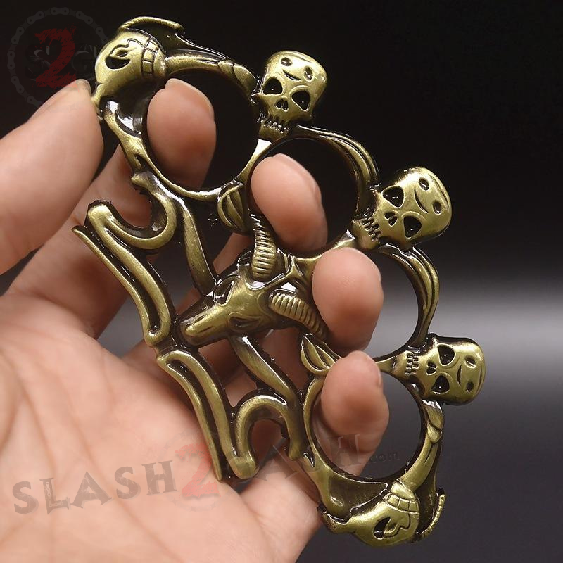 Demonic Skull Baphomet Brass Knuckle Duster Steel Paper Weight - Bronze Belt Buckle - Tophatter Daily Deals