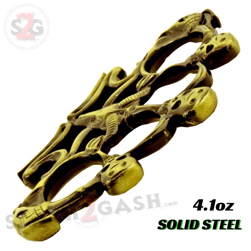 Demonic Skull Baphomet Brass Knuckle Duster Steel Paper Weight - Bronze Belt Buckle - Tophatter Daily Deals