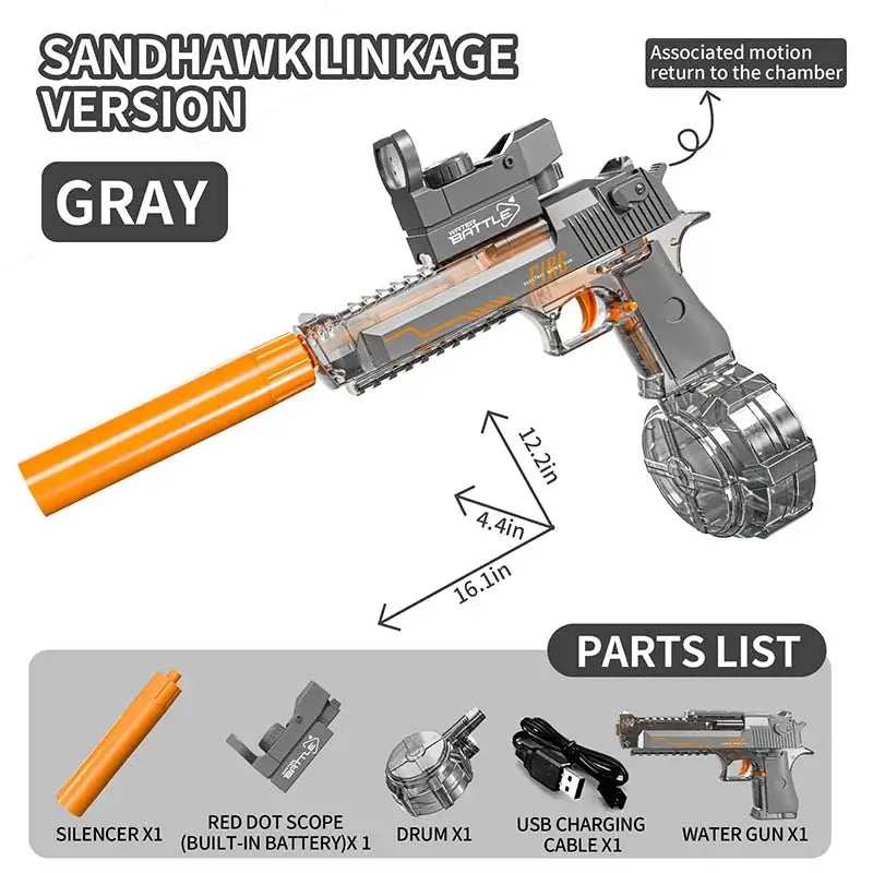 Desert Eagle Manual/Auto Blowback Pistol Water Gun clear gray - Tophatter Daily Deals