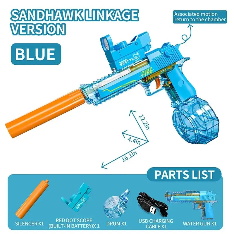 Desert Eagle Manual/Auto Blowback Pistol Water Gun clear blue - Tophatter Daily Deals