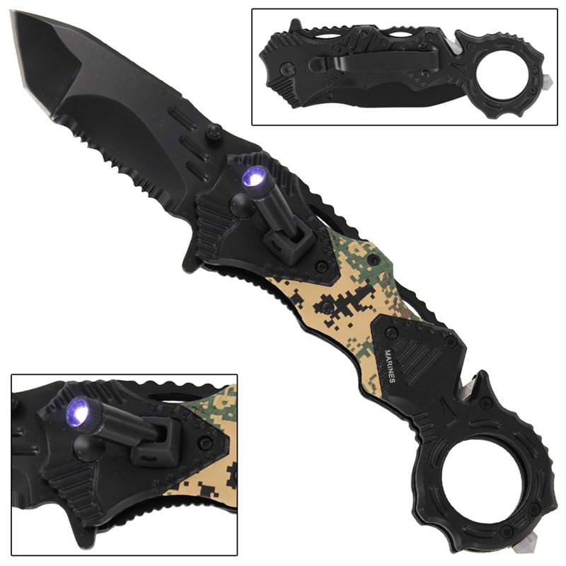 Marines Spring Assist Tactical Emergency Rescue Knife - Tophatter's Guns'N'Weapons Store Collectible Weapons - Tophatter Daily Deals