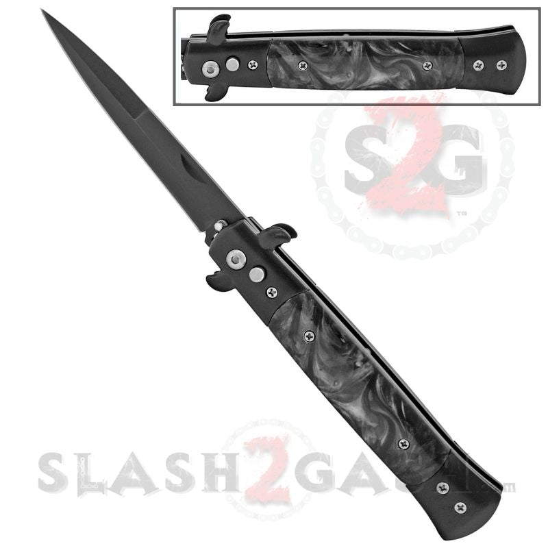 Diablo Stiletto Automatic Knife Milano Switchblade 9" - Asst. colors Black Marble - Black Knife-Auto - Tophatter Daily Deals