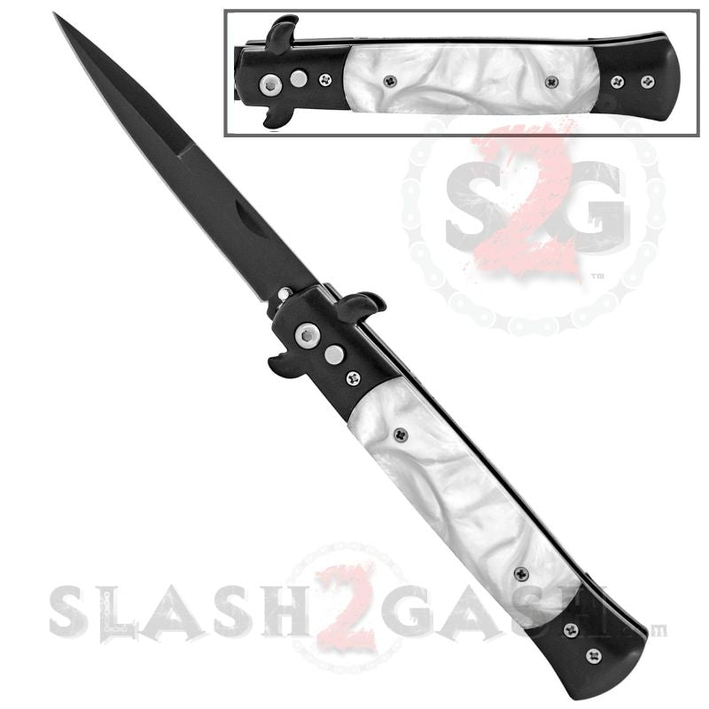 Diablo Stiletto Automatic Knife Milano Switchblade 9" - Asst. colors White Marble - Black Knife-Auto - Tophatter Daily Deals